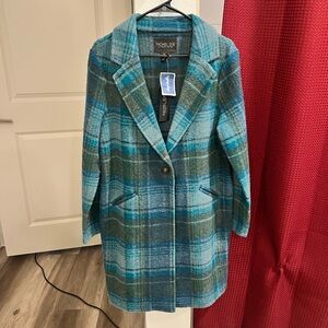 Rachel Zoe Teal and Gray Plaid Blazer
